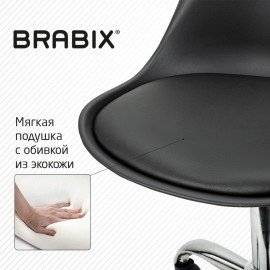 Кресло стул BRABIX "Eames MG-310 CH", хром, пластик черный, экокожа черная, 532925