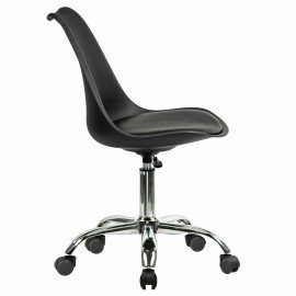 Кресло стул BRABIX "Eames MG-310 CH", хром, пластик черный, экокожа черная, 532925