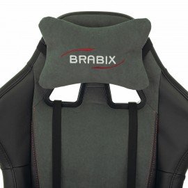 Кресло компьютерное BRABIX "Striker GM-121", синхромеханизм, 2 подушки, экокожа/велюр, черное/серое, 532961