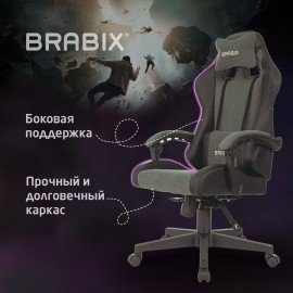 Кресло компьютерное BRABIX "Striker GM-121", синхромеханизм, 2 подушки, экокожа/велюр, черное/серое, 532961