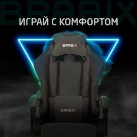 Кресло компьютерное BRABIX "Striker GM-121", синхромеханизм, 2 подушки, экокожа/велюр, черное/серое, 532961