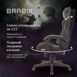 Кресло компьютерное BRABIX "Striker GM-121", синхромеханизм, 2 подушки, экокожа/велюр, черное/серое, 532961