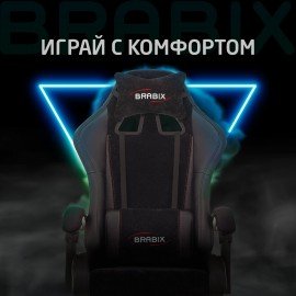 Кресло компьютерное BRABIX "Striker GM-121", синхромеханизм, 2 подушки, экокожа/велюр, черное, 532962