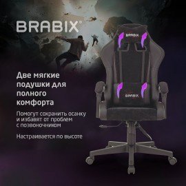 Кресло компьютерное BRABIX "Striker GM-121", синхромеханизм, 2 подушки, экокожа/велюр, черное, 532962