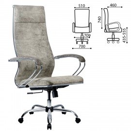 Кресло офисное МЕТТА "L1m 42", хром, сиденье и спинка мягкие, велюр, светло-серое