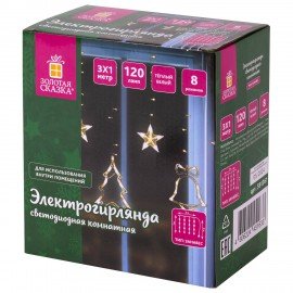 Электрогирлянда-занавес комнатная "Фигурки" 3х1м, 120 LED, тёплый белый, 220V, ЗОЛОТАЯ СКАЗКА, 591361