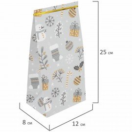 Пакет подарочный КОМПЛЕКТ 10шт новогодний 12х8х25см с зажимами, "Паттерн №1", ЗОЛОТАЯ СКАЗКА, 592122