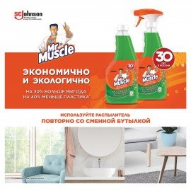 Средство для мытья стекол и зеркал 530 мл, МИСТЕР МУСКУЛ "Утренняя роса", распылитель