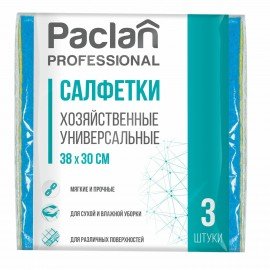 Салфетки универсальные, 30х38 см, КОМПЛЕКТ 3 шт., 90 г/м2, вискоза, PACLAN Professional