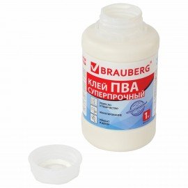 Клей ПВА BRAUBERG, 1 кг, суперпрочный (керамика, ткань, кожа, дерево, бумага, картон), 600984