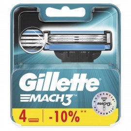 Сменные кассеты для бритья 4 шт., GILLETTE (Жиллет) "Mach3", для мужчин