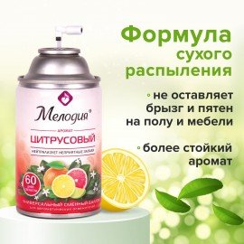 Сменный баллон 250 мл МЕЛОДИЯ "Цитрусовый", для автоматических освежителей, универсальный, 605229