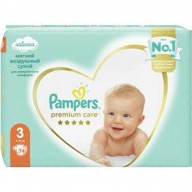 Подгузники КОМПЛЕКТ 74 шт. PAMPERS (Памперс) "Premium Care", размер 3 (6-10 кг), 8001090604644