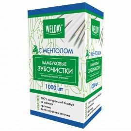 Зубочистки с ментолом бамбуковые 1000 шт. в индивидуальной упаковке, БЕЛЫЙ АИСТ, 607569, 85