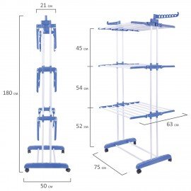 Сушилка напольная для белья раскладная МНОГОФУНКЦИОНАЛЬНАЯ, 3 уровня, на колесах, LAIMA HOME, 607807