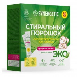 Стиральный порошок автомат 50 стиков SYNERGETIC, 50 стирок, концентрат, биоразлагаемый, 109005