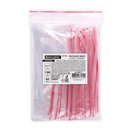 Пакеты ZIP LOCK "зиплок" ПРОЧНЫЕ, комплект 100 шт., 120х170 мм, ПВД, 60 мкм, BRAUBERG EXTRA, 608171