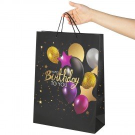 Пакет подарочный (1 штука) 33x13x45 см, ЗОЛОТАЯ СКАЗКА "Happy Birthday", фольга, черный, 608240