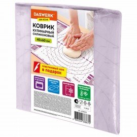 Коврик силиконовый для раскатки/запекания 40х60 см, фиолетовый, ПОДАРОК пластиковый нож, DASWERK, 608425