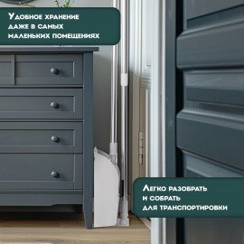 Совок для мусора + щётка на телескопических рукоятках 59-93см, бело-серый, LAIMA, 608952