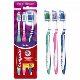 Зубная щетка НАБОР (2+1) COLGATE "Зиг заг", средней жесткости, FVN59964