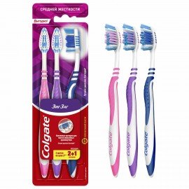 Зубная щетка НАБОР (2+1) COLGATE "Зиг заг", средней жесткости, FVN59964