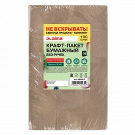 Крафт-пакет бумажный 18х12х29см КОМПЛЕКТ 100 шт. плотность 90г/м2, LAIMA ECO CRAFT, 609683