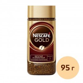 Кофе молотый в растворимом NESCAFE "Gold" 95 г, стеклянная банка, сублимированный, 12326188