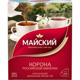 Чай МАЙСКИЙ "Корона Российской Империи" черный цейлонский, 100 пакетиков по 2 г, 113159