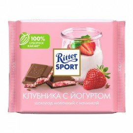 Шоколад RITTER SPORT "Клубника с йогуртом", молочный с начинкой, 100 г, Германия, RU2376