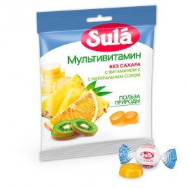 Карамель леденцовая SULA (Зула) "Мультивитамин", без сахара с витамином С, 60 г, 86589