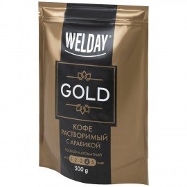 Кофе растворимый WELDAY (ВЭЛДЭЙ) "GOLD" 500 г, БРАЗИЛИЯ, арабика, сублимированный, в упаковке Zip-Lock, 622673