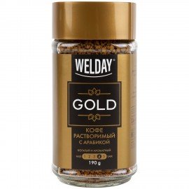 Кофе растворимый WELDAY (ВЭЛДЭЙ) "GOLD" 190 г, стеклянная банка, сублимированный, 622674