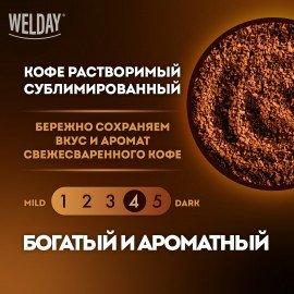 Кофе растворимый WELDAY "GOLD" 190 г, стеклянная банка, сублимированный, 622674