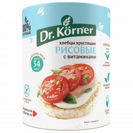 Хлебцы DR.KORNER "Рисовые" с витаминами, хрустящие, 100 г, пакет, 601090025