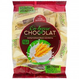 Конфеты мультизлаковые CO BARRE DE CHOKOLAT с белой глазурью, 200 г, пакет, БП-00001133