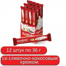 Конфеты KONFESTA DUO со сливочно-кокосовым кремом, вафельные, 36 г, в шоубоксе