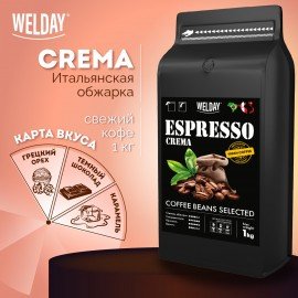 Кофе в зернах WELDAY "ESPRESSO Crema" 1 кг, 623439, УТ000015180