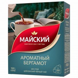 Чай МАЙСКИЙ "Ароматный бергамот" черный цейлонский байховый, 100 пакетиков по 1,5 г,, 102627