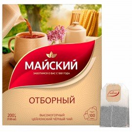 Чай МАЙСКИЙ "Отборный" черный, 100 пакетиков по 2 г, ш/к 51369, 102224