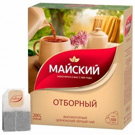 Чай МАЙСКИЙ "Отборный" черный, 100 пакетиков по 2 г, ш/к 51369, 102224