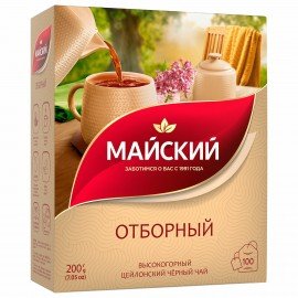 Чай МАЙСКИЙ "Отборный" черный, 100 пакетиков по 2 г, ш/к 51369, 102224