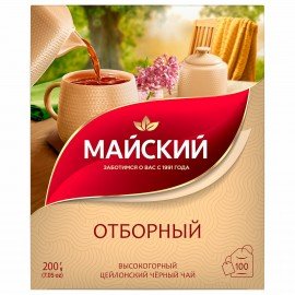 Чай МАЙСКИЙ "Отборный" черный, 100 пакетиков по 2 г, ш/к 51369, 102224