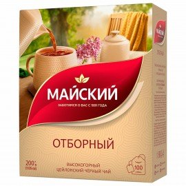 Чай МАЙСКИЙ "Отборный" черный, 100 пакетиков по 2 г, ш/к 51369, 102224