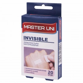 Набор пластырей 20 шт. MASTER UNI INVISIBLE невидимый, на прозрачной полимерной основе, коробка с европодвесом, 0108-007