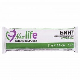 Бинт марлевый стерильный NEW LIFE 7 м х 14 см, плотность 36 (±2) г/м2, индивидуальная упаковка, 215991