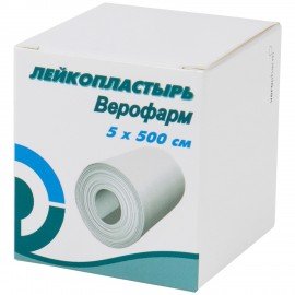 Лейкопластырь рулонный ВЕРОФАРМ, 5х500 см, тканевая основа, картонная коробка, 20024114