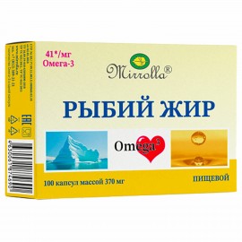 Рыбий жир пищевой 370 мг, источник ПНЖК Омега-3, капсулы 100 шт, БАД, МИРРОЛЛА, ЦБ-00031699