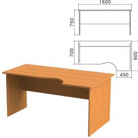Стол письменный эргономичный "Фея", 1600х900х750 мм, правый, цвет орех милан, СФ14.5