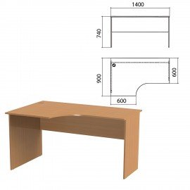 Стол письменный эргономичный "Эко", 1400х900х740 мм, левый, бук бавария, 400748-55